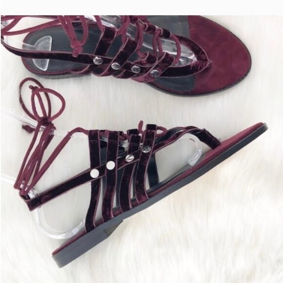 Rebecca Minkoff Evonne Wine Red Purple Velvet Laceup Sandals NEW 7.5 - Picture 4 of 8